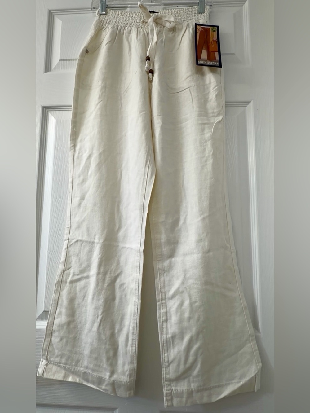SOUNDSTYLE FIFTH AVENUE Off White Wide-Leg Pants Linen 55% Rayon 45% Size 8-10
